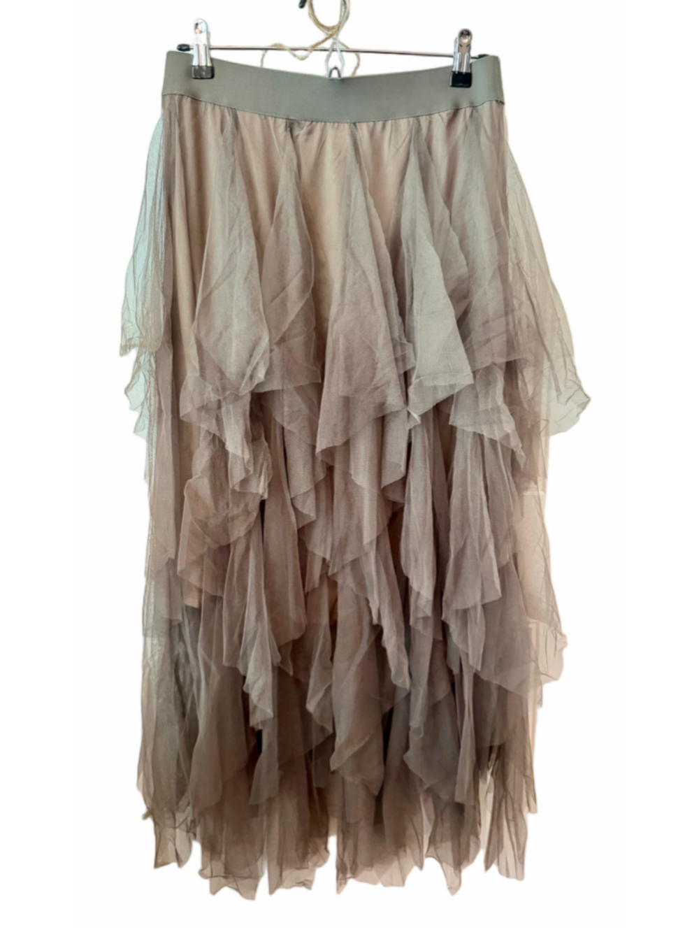 Women's Easel Cascading Ruffled Tulle Ballerina Skirt, Size L, Mocha